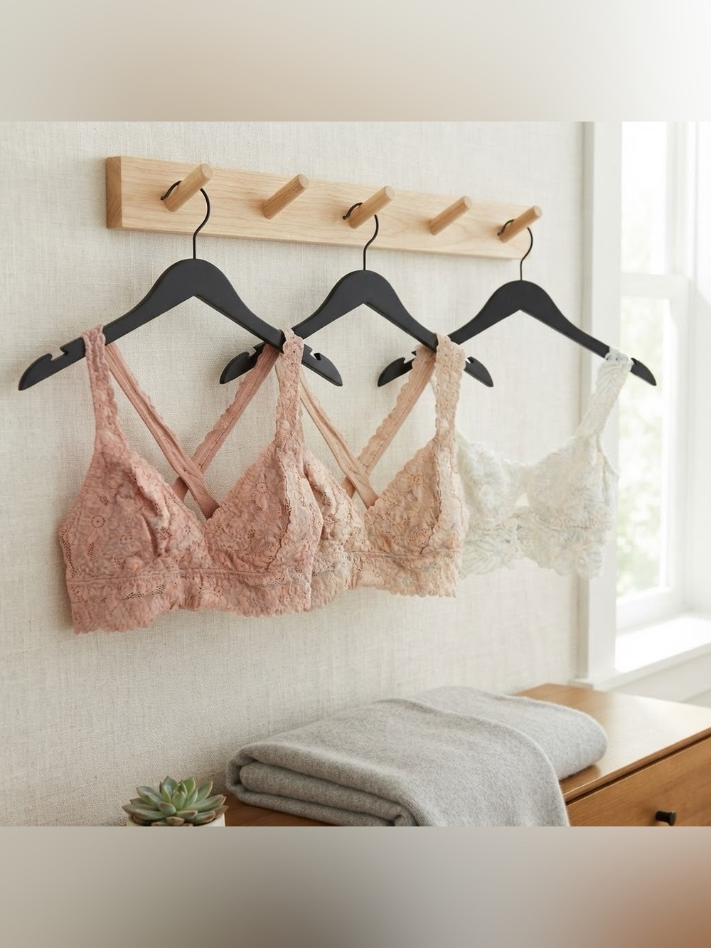 Aerie Lace Bralette Lot Bundle 3 Medium Pink Nude White